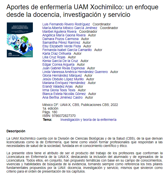 Aportes de enfermería UAM Xochimilco: un enfoque desde la docencia, investigación y servicio