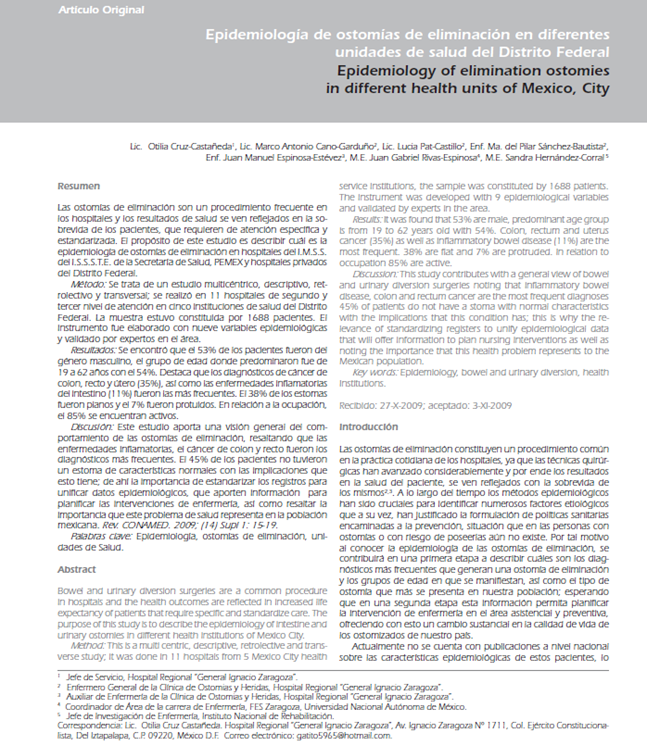 Epidemiología de ostomías de eliminación en diferentes unidades de salud del Distrito Federal 