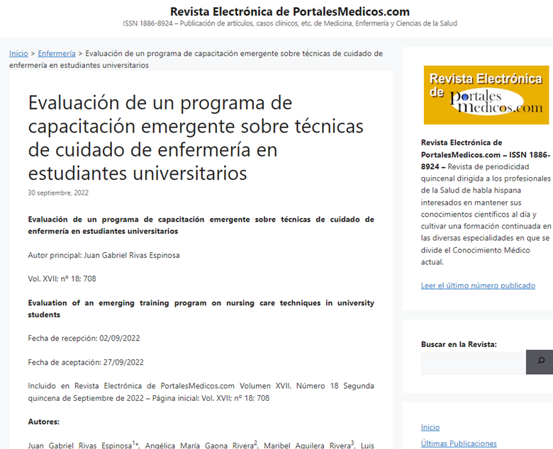 Evaluación de un programa de capacitación emergente sobre técnicas de cuidado de enfermería en estudiantes universitarios