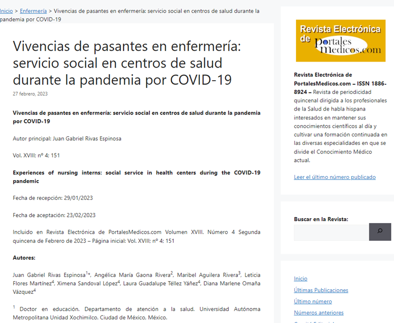 Vivencias de pasantes en enfermería: servicio social en centros de salud durante la pandemia por COVID-19